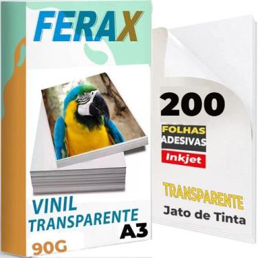 Imagem de 200 Vinil Adesivo Transparente A3 - Impressora Jato De Tinta - Ferax, 