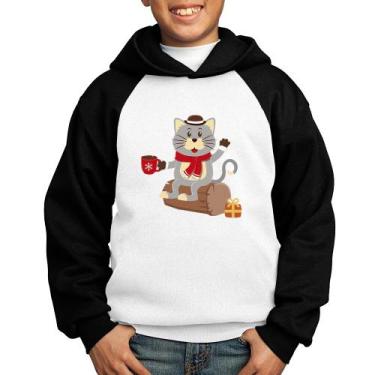 Imagem de Moletom Infantil Gatinho Simpático - Foca na Moda, Branco, Preto, 14