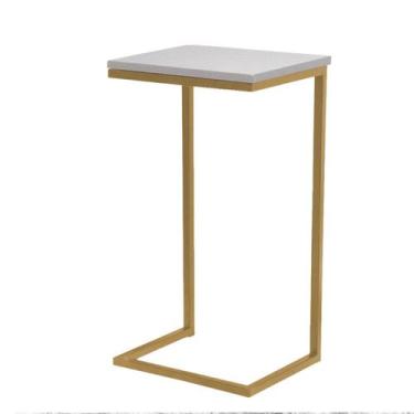 Imagem de Aparador Médio com Base Dourado 70cm x 32cm - Trendy, Corino Branco