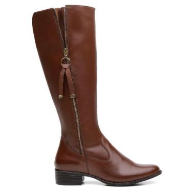 Imagem de Bota Montaria Couro Feminino Cano Alto Zíper Lateral Moda Inverno Eleg
