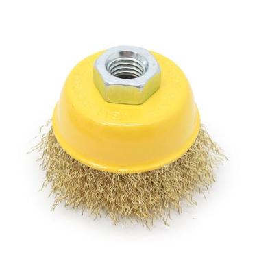 Imagem de Escova Copo Aço Carbono Latonado 3" 75mm M14 Ondulada - Tradestar