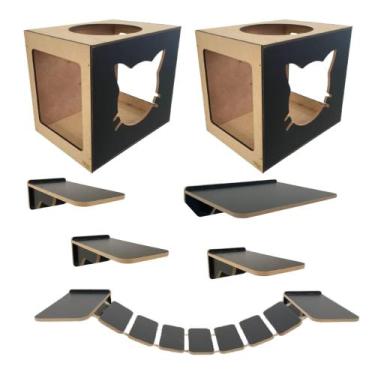 Imagem de Kit Playground De Gatos 2 Nichos 1 Ponte 4 Prateleiras Frente Gato - D