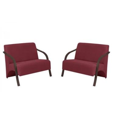 Imagem de Kit 2 Poltronas Namoradeira 2 Lugares Vênus D Salla Suede Braço Madeir