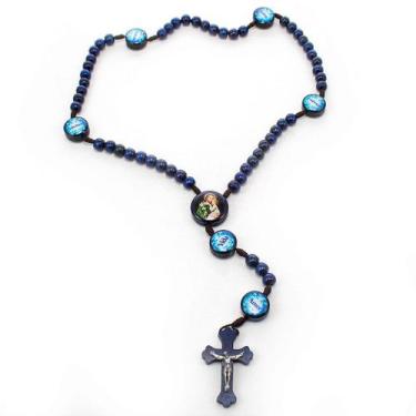 Imagem de Terço Frases Pai Madeira 8mm Azul - Amém Decoração Religiosa