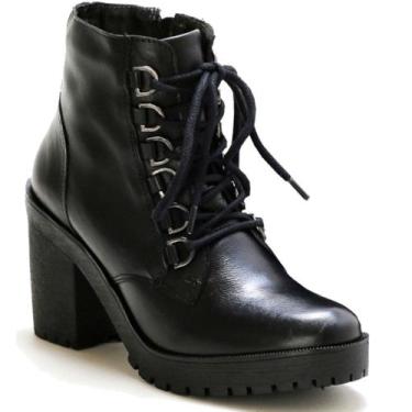 Imagem de Bota Coturno Couro Feminina Cadarço Zíper Estilo Moderno Elegante Salt