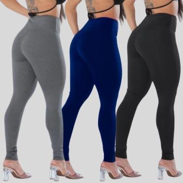 Imagem de Kit 3 Calças Legging Feminina Suplex Academia Cintura Alta - Blanco St