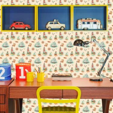 Imagem de Adesivo de Parede Marinheiro Fundo Bege Vinil Auto Colante 310x58cm - 