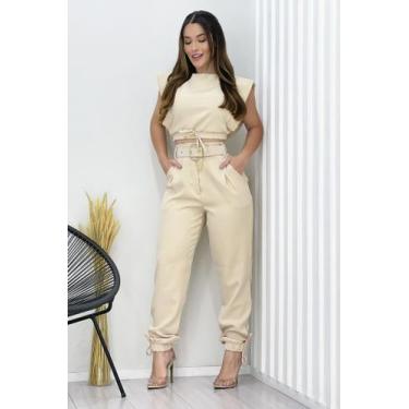 Imagem de Conjunto Feminino de Calça Alfaiataria Moda Blogueira - NoBrand, Bege,