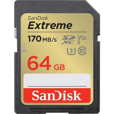 Imagem de Cartão de Memória SD Sandisk Extreme 170-80 MB/s C10 U3 V30 64 GB (SDS