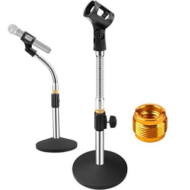 Imagem de Eison Suporte para microfone de mesa, suporte para microfone de mesa, suporte ajustável para microfone de mesa com clipe de pescoço de ganso 5/8" macho para parafuso fêmea de 3/8" para presente de Natal Blue Yeti Snowball