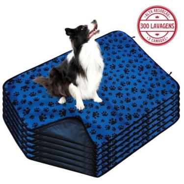 Imagem de Kit com 6 Fraldas de Cães p/Chão 100x70 Patinha Azul c/Ganchos - 300 L