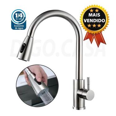 Imagem de Torneira De Cozinha Gourmet Monocomando Extensor Digo.Casa, Aço Escova