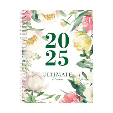 Imagem de Agenda 2025 – Agenda semanal e mensal A4 para atingir metas 21,6 cm x 28 cm, encadernação em espiral, etiquetas mensais, ideal para material de escritório escolar, florais