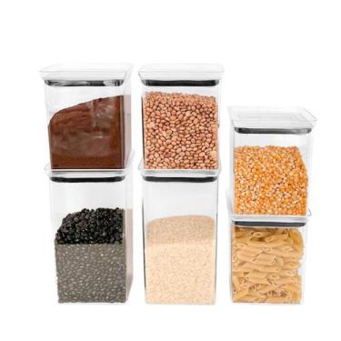 Imagem de Kit 6 Potes Hermeticos Mantimentos Empilhavel Utilidades Quadrado - Mi