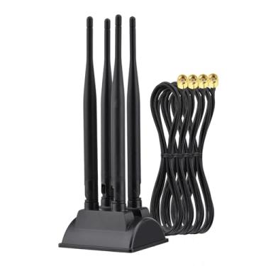 Imagem de Eightwood Antena WiFi 6 de banda dupla 2,4 GHz 5GHz, conector 4 RP-SMA, base magnética para PC, desktop, cartão PCIe Bluetooth, roteador sem fio e ponto de acesso