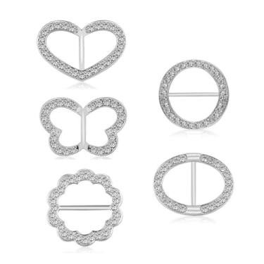 Imagem de 5 peças lenço de seda clipe de anel camiseta clipes de gravata para mulheres moda metal strass coração flor borboleta clipe círculo xale cachecóis fecho acessórios vestido joias fivela roupas anel