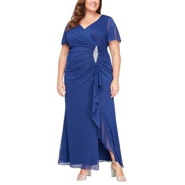 Imagem de Alex Evenings Vestido feminino longo sobrepeliz decote mãe da noiva manga esvoaçante (tamanho grande), Malha azul elétrica, 25 Plus Size