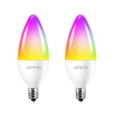 Imagem de ANWIO Lâmpada inteligente, lâmpada LED de candelabro inteligente B11, lâmpada de lustre WiFi base E12, mudança de cor, regulável, trabalho com Alexa Google Home Amazon Echo, sem hub, 470 lúmens 4,9W pacote com 2