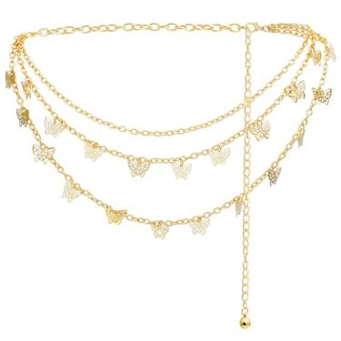 Imagem de Liutufy Correntes corporais femininas retrô multicamadas borboleta corrente de cintura tendência pingente oco decorativo, S: 41.3 in/105 cm, Metal, Sem Pedra Preciosa