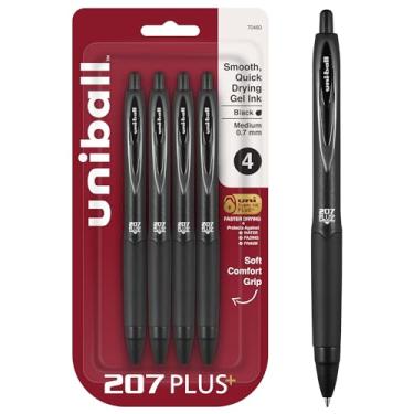 Imagem de Uniball 207 Plus+ Canetas de gel retráteis, ponta média, 0,7 mm, tinta preta, pacote com 4 (70460)