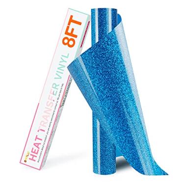 Imagem de HTVRONT Rolos de Vinil de Transferência de Calor Blue Glitter Htv - 10" X 8 Pés Vinil Blue Glitter Htv para Camisas, Ferro Brilhante Em Vinil para Todas As Máquinas de Corte - Fácil de Cortar e Remove