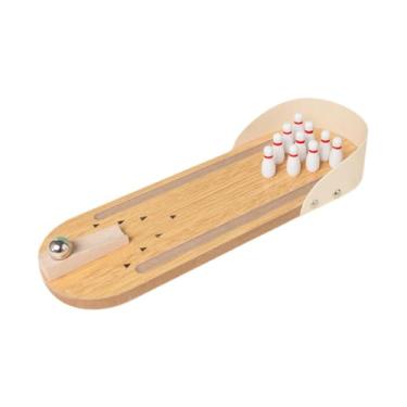 Imagem de YIJU Conjunto de mini jogo de boliche de mesa, jogo de mesa para escritório em casa, portátil, engraçado, pequeno conjunto de boliche de madeira para