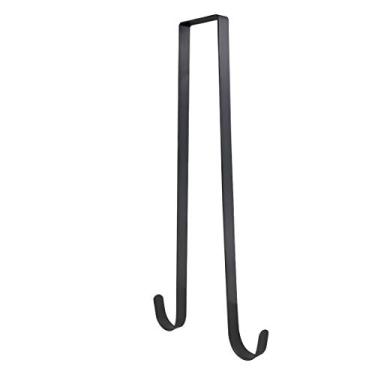 Imagem de BNYZWOT Cabide de guirlanda lateral dupla de 38 cm sobre a porta - Gancho de metal grande para guirlanda de Natal Cabide de porta da frente - Comporta 2 guirlandas com este cabide de 2 lados - Preto