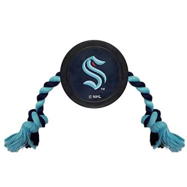 Imagem de Pets First Brinquedo de borracha para cães - NHL Seattle Kraken Disco de hóquei no gelo Brinquedo PET com cordas de reboque resistentes. Um brinquedo resistente para cães e gatos em forma de disco de