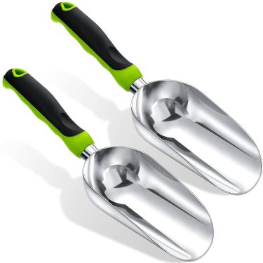 Imagem de 2 peças de colher de solo 33,39 x 3,82 polegadas Espátula de transplantador de alumínio à prova de dobras ferramentas de jardim grande e resistente com alça confortável macia antiderrapante presentes