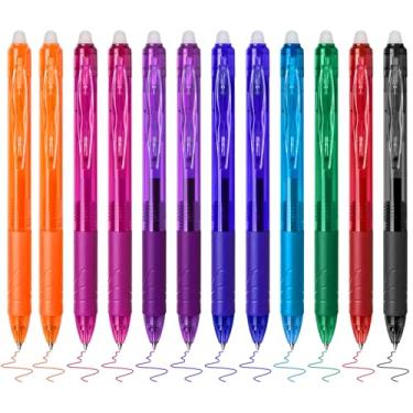 Imagem de Temiary 12 canetas de gel apagáveis multicoloridas, fáceis de apagar sem manchas, caneta colorida de ponta fina, escrita suave para anotações, tinta de cores sortidas para artigos de papelaria (0,7