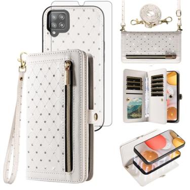 Imagem de Asuwish Capa de celular para Samsung Galaxy A42 5G Carteira com zíper destacável com protetor de tela de vidro temperado alça transversal Bling Flip porta-cartão de crédito A 42 G5 42A S42 4G 2021