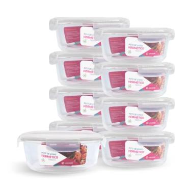 Imagem de Kit 9 Potes de Vidro Redondo com Tampa Hermética 1300ml (Branco)