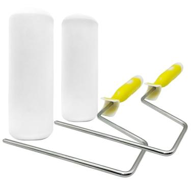 Imagem de Pacote com 2 capas de rolo de tinta de espuma, rolos de tinta de espuma de 22 cm com moldura de 2 rolos, kit de rolo de pintura de espuma de alta densidade para pintar paredes, armário, tetos, casa