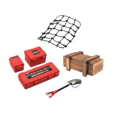 Imagem de Milageto 6Pcs RC Car Roof Decoration Modificação de caixa de madeira Peças de reposição Rede de bagagem decorativa com gancho para SCX10 90046 90047, Vermelho