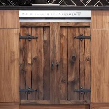 Imagem de Folha de capa de porta de madeira vintage com ímã de máquina de lavar louça, decalque de painel de geladeira retrô para porta de celeiro, capa magnética, decoração de eletrodomésticos de madeira,