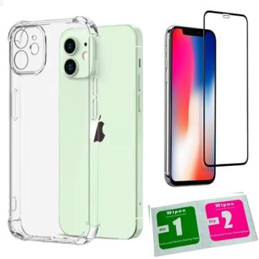 Imagem de Capa iPhone 14 Plus Capinha De Silicone Transparente Case Anti Impacto + Pelicula iPhone 14 Plus De Vidro [ KIT DE PROTEÇÃO COMPLETA - GL CASES ]