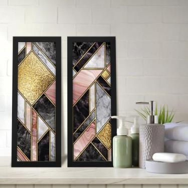 Imagem de Kit 2 Quadros Decorativos Lavabo Abstrato Dourado Rose Gold Preto Márm