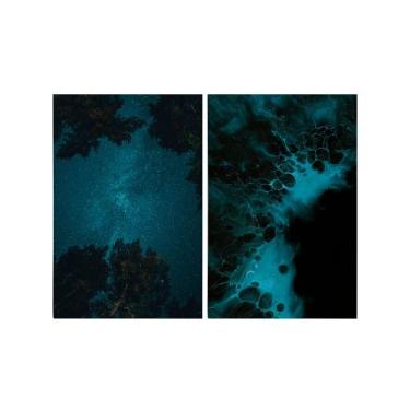 Imagem de Kit 2 Quadros Tela Canvas Céu Estrelado Verde Tinta Óleo - Deliquadros