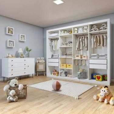 Imagem de Quarto Infantil Closet Dani com Cômoda 1 Porta 4 Gavetas Aurora Branco