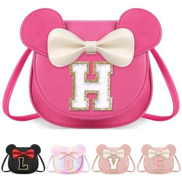 Imagem de izuzta Bolsa infantil pequena para crianças, mini linda carteira com laço de orelha de rato, bolsa transversal, bolsa rosa, presente de aniversário, Grande/Bolsa Rosa/Letra Branca, H, H