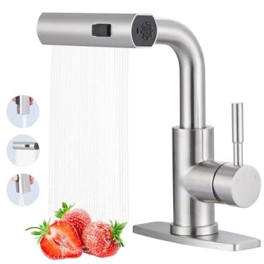 Imagem de ALEASHA Torneira de pia de bar orifício único, 3 modos de água torneiras de barra úmida com pulverizador de puxar, torneira de pia de preparação giratória 360 para torneiras de banheiro de cozinha