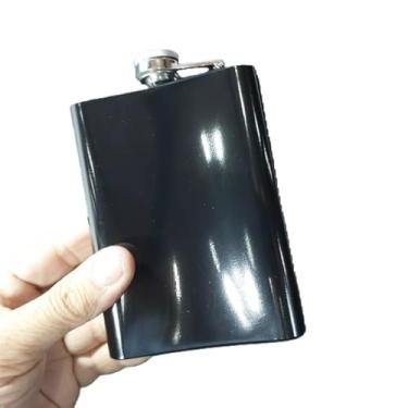 Imagem de Cantil de Aço Inox Preto, 220ml, 14 x 9 x 2 cm, Tampa Vedante