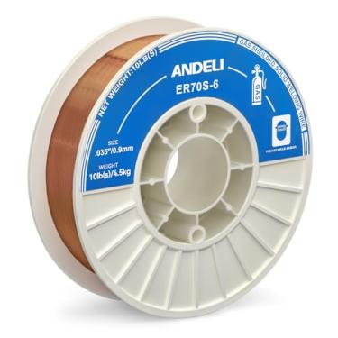 Imagem de ANDELI Fio de solda MIG sólido de aço carbono, ER70S-6 0,035 polegadas 4,5 kg Fio de solda Mig a gás com baixo respingo e altos níveis de desoxidantes - Para soldagem a gás em todas as posições