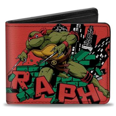 Imagem de Buckle-Down Nickelodeon Carteira, Dobrável, Tartarugas Ninja Adolescentes Mutantes Raph Action Pose Vermelha, Couro Vegano, Vermelho, 4.0" x 3.5", Casual