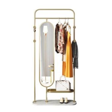 Imagem de Espelho de corpo inteiro, luz doméstica luxo espelho de comprimento inteiro espelho multifuncional cabide espelho integrado moderno simples espelho de vestir espelho de montagem de loja de roupas,