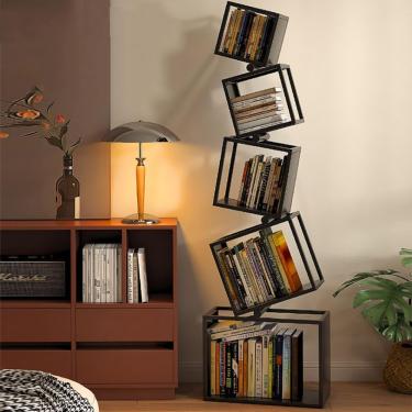 Imagem de Estante Etagere, estante exclusiva de 5 camadas e 72 ”de altura, estantes geométricas modernas, estante de livros de metal legal, estante de canto para quarto, sala de estar, escritório domé