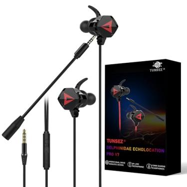 Imagem de TUNSEZ Fones de ouvido HiFi com fio, fones de ouvido para jogos, fones de ouvido Pro Gaming com fio, fones de ouvido intra-auriculares, plugue de 90° de perfil baixo, plugue de 3,5 mm, microfone