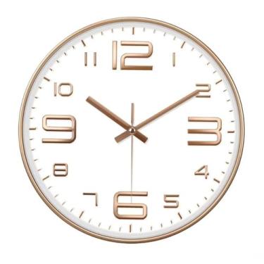 Imagem de Relógio de Parede Moderno Com Bateria Inclusa, Movimento Silencioso 20 cm, Branco e Rosé Gold Com Números Grandes Para Cozinha, Sala, Escritório, Quarto.