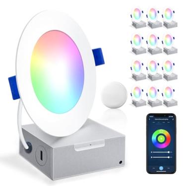 Imagem de Peteme Iluminação Embutida 4 Polegadas Led Smart Recessed Lights Ic Rated Etl Certified, Canless Ceiling Light Rgbcw Color Changing Outdoor Soffit Downlight Com J-Box Funciona Com Alexa/Google, 10W