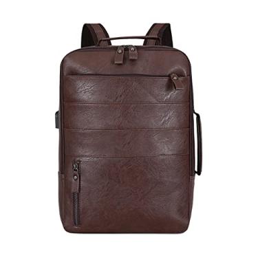 Imagem de Mochila de couro PU para homens grandes mochilas para laptop para homens bolsa retrô para adolescentes meninos(Dark Brown)